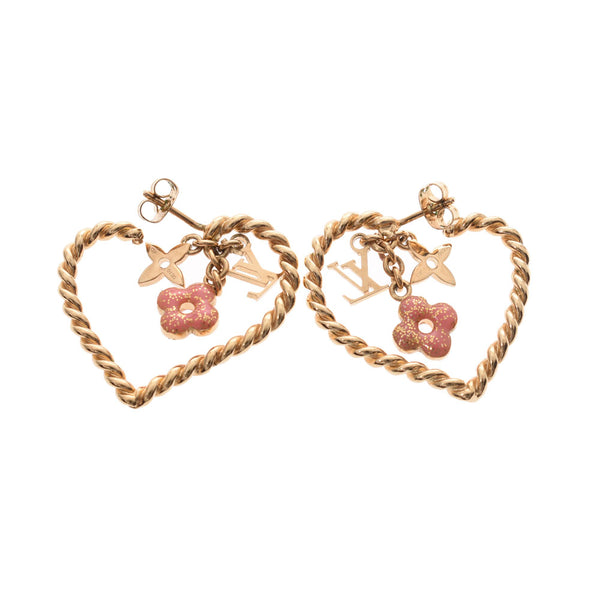LOUIS VUITTON Louis Vuitton suite monogram in Mai heart pink / gold metal fittings Lady's GP pierced earrings    Used