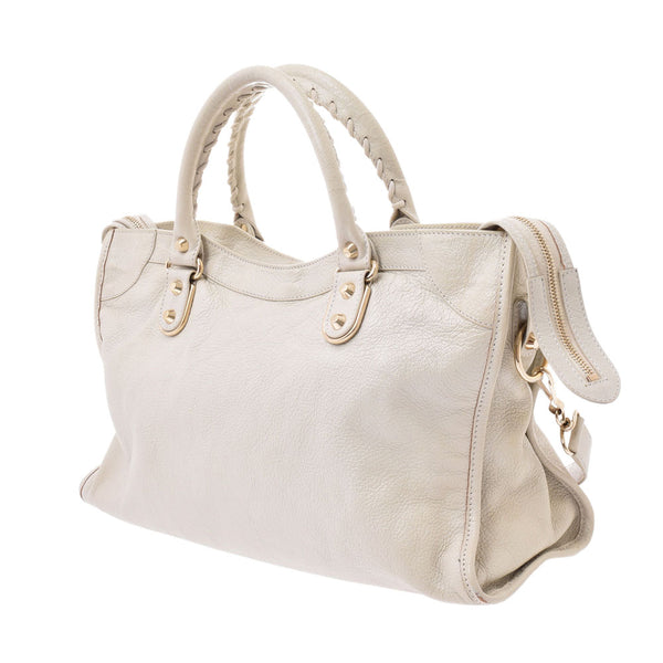 BALENCIAGA Balenciaga The City 2WAY Bag White Gold Hardware Ladies Leather Handbag B Rank Used Ginzo