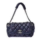 CHANEL Bubble Quilt Chain Shoulder Bag Navy Silver Hardware Ladies Lambskin Shoulder Bag Used