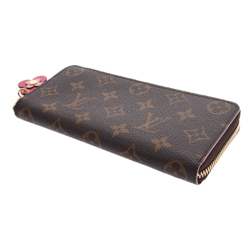 LOUIS VUITTON Louis Vuitton Monogram Portofeuille Clemence Flower Charm Pink M68314 Ladies Monogram Canvas Long Wallet A Rank Used Ginzo