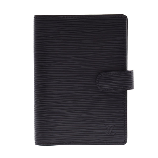 LOUIS VUITTON Louis Vuitton epi Agenda PM Noir SV metal fittings R20052 unisex epi leather notebook cover AB rank used Ginzo