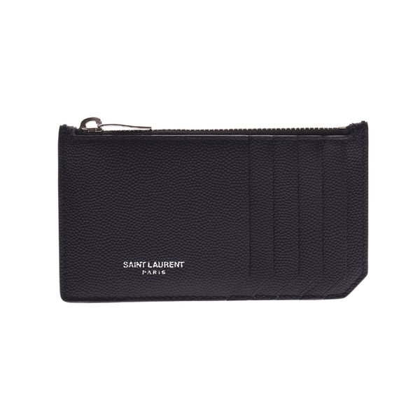 SAINT LAURENT サンローラン フラグメント ジップカードケース 黒 シルバー金具 ユニセックス カーフ コインケース Aランク 中古 銀蔵