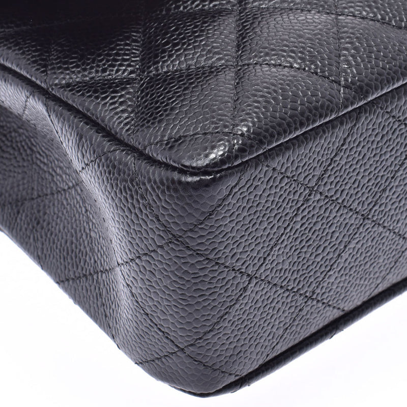 CHANEL CHANEL Matrasse Chain Shoulder Bag Double Flap Black Silver Metal Fittings Ladies Caviar Skin Shoulder Bag Shin-Do Used Ginzo