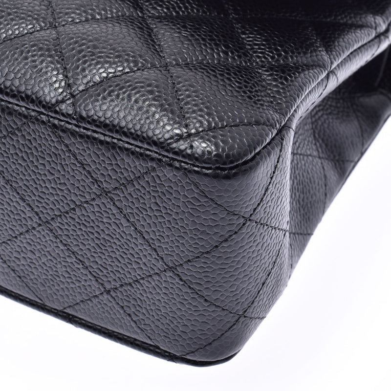 CHANEL CHANEL Matrasse Chain Shoulder Bag Double Flap Black Silver Metal Fittings Ladies Caviar Skin Shoulder Bag Shin-Do Used Ginzo