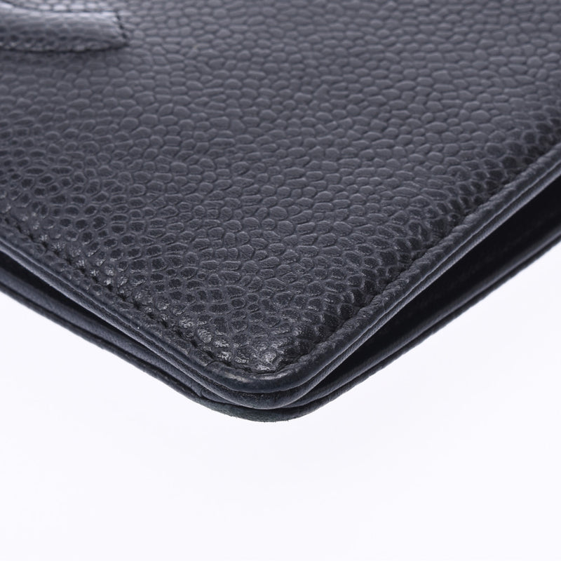 CHANEL Zipper Wallet Black Unisex Caviar Skin Wallet B Rank Used Ginzo