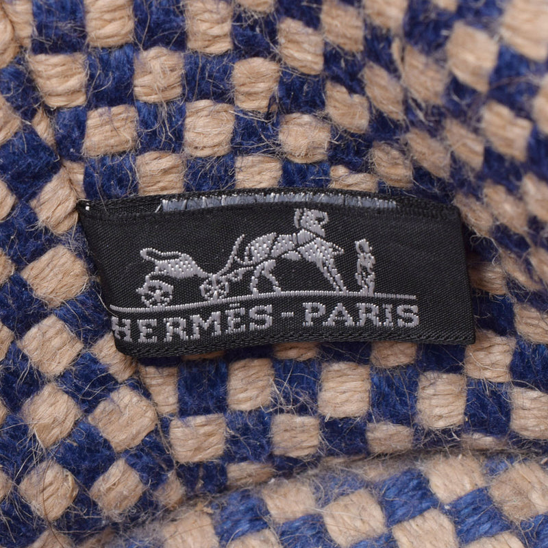 HERMES Hermes Pannier pass beige system / blue ladies morning / canvas handbag B rank used Ginzo