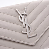 SAINT LAURENT Saint-Laurent flap wallet ivory system silver metal fittings Lady's type push leather long wallet AB rank used silver storehouse