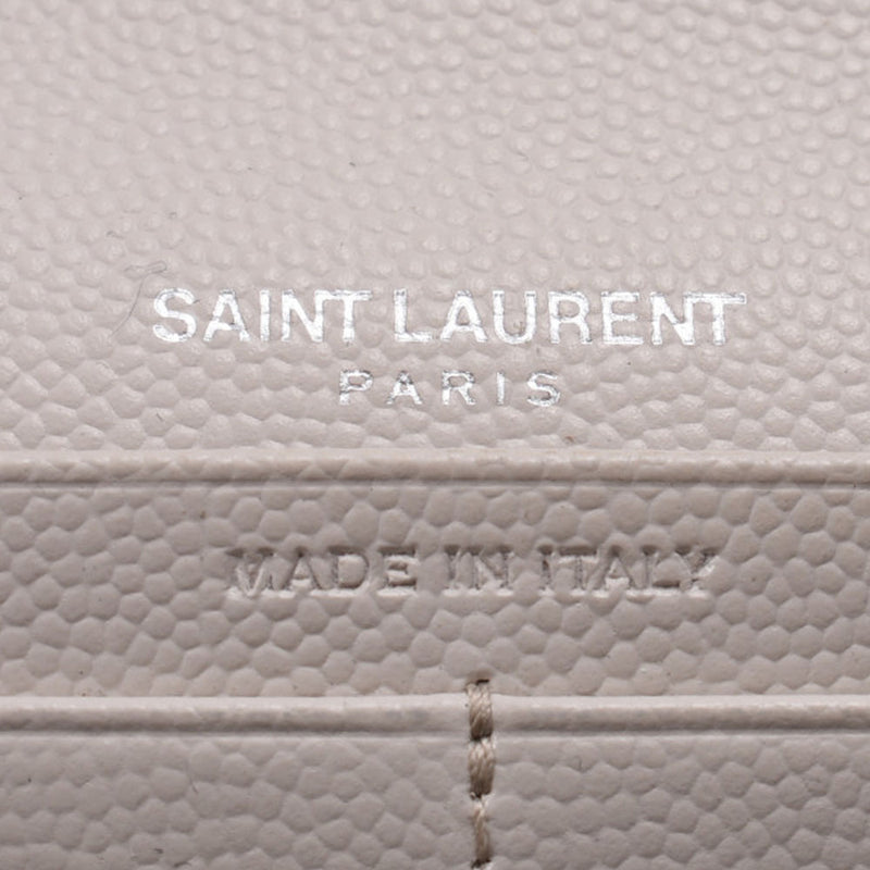 SAINT LAURENT Saint-Laurent flap wallet ivory system silver metal fittings Lady's type push leather long wallet AB rank used silver storehouse