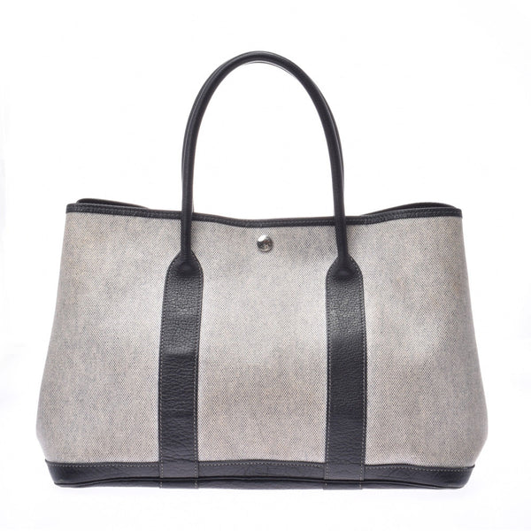 HERMES爱马仕花园派对PM Gray / Black Unisex Canvas / Buffle Handbag C Rank使用银器