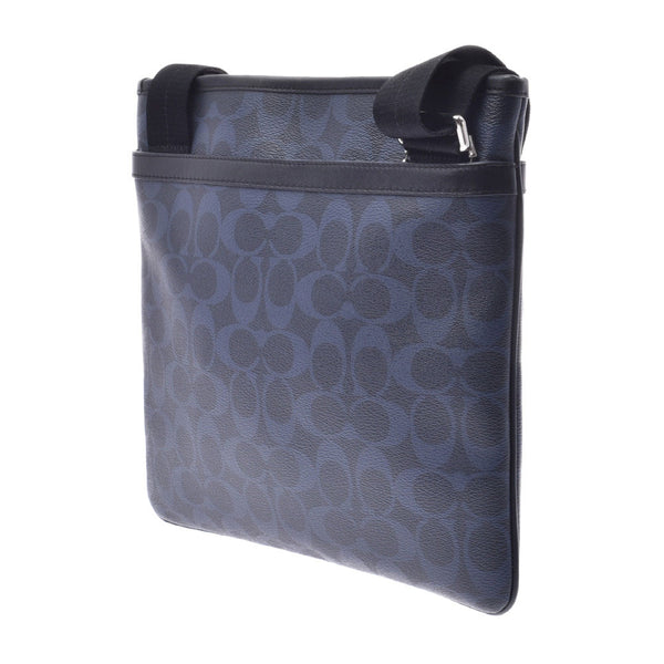 COACH Coach Signature Flat Outlet Blue/Black F70591 Unisex PVC/Leather Shoulder Bag AB Rank Used Ginzo