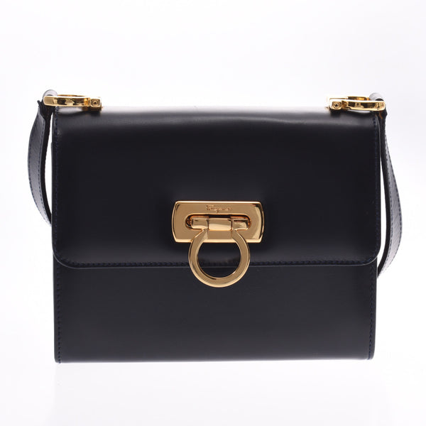 Ferragamo Ferragamo Ferragamo gunnini Navy gold hardware ladies calf shoulder bag ab