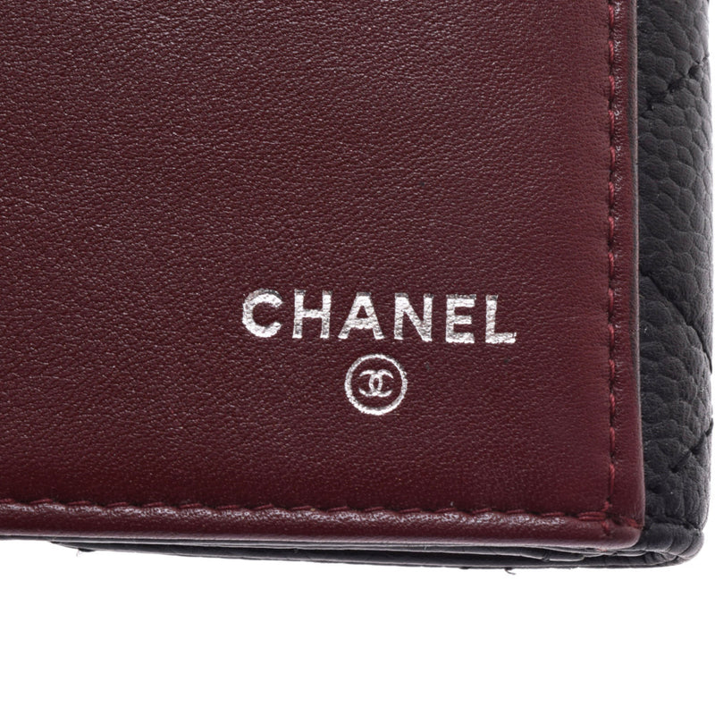 CHANEL Chanel Matrasse, two-sided long wallet, black silver goldenware, ladies, caviar skin, long wallet B rank, used silverware