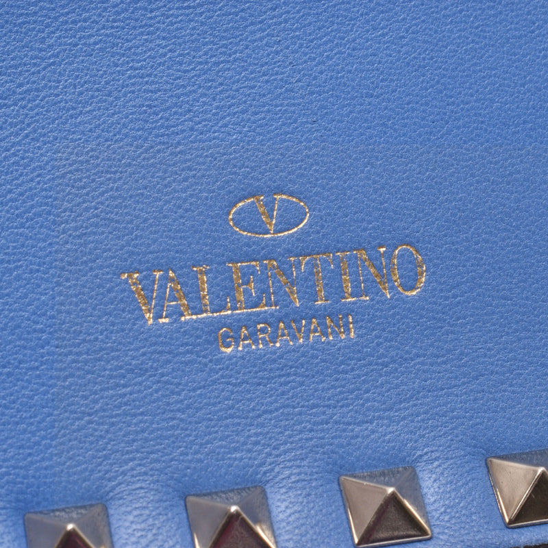 Valentino Garavani Valentino Garavani Rockstud Blue Silver Hardware Unisex Calf Clutch Bag A Rank Used Ginzo