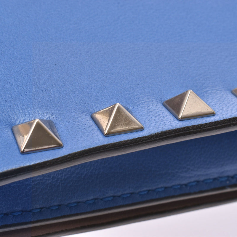 Valentino Garavani Valentino Garavani Rockstud Blue Silver Hardware Unisex Calf Clutch Bag A Rank Used Ginzo