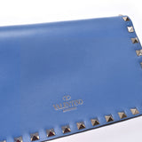 Valentino Garavani Valentino Garavani Rockstud Blue Silver Hardware Unisex Calf Clutch Bag A Rank Used Ginzo