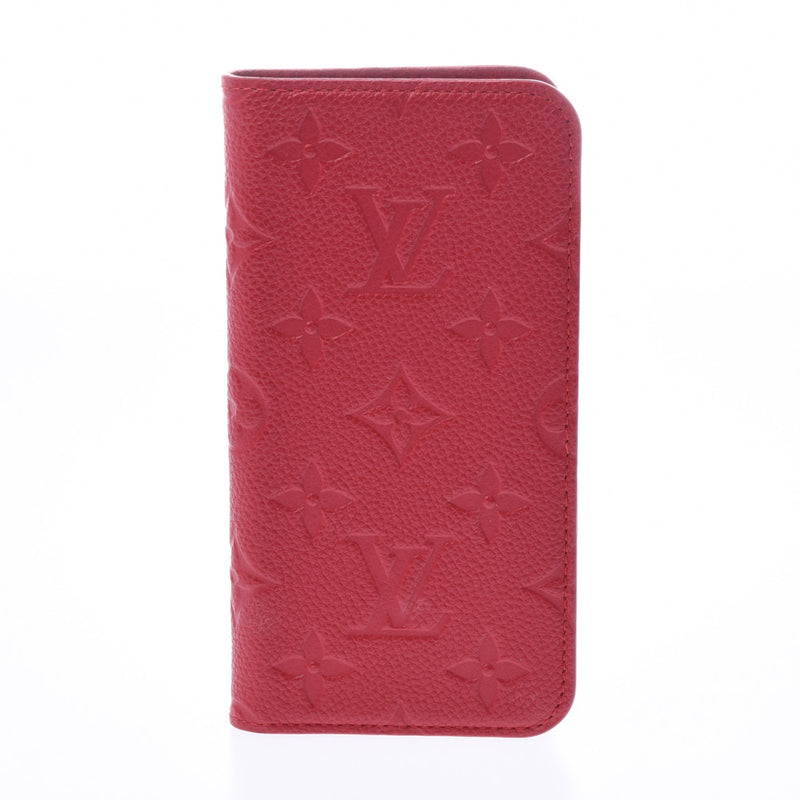 LOUIS VUITTON Louis Vuitton Monogram Anplant Folio iPhone Case X/XS Scarlet Unisex Leather Cell Phone/Smartphone Accessory AB Rank Used Ginzo