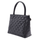 CHANEL Reprint Tote Black Silver Hardware Ladies Caviar Skin Tote Bag AB Rank Used Ginzo