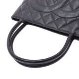 CHANEL Reprint Tote Black Silver Hardware Ladies Caviar Skin Tote Bag AB Rank Used Ginzo