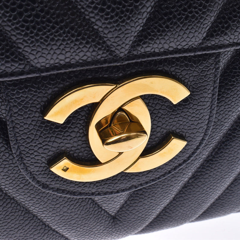 CHANEL CHANEL V Stitch Deca Chain Shoulder Bag Black Gold Metal Fittings Ladies Caviar Skin Shoulder Bag A Rank Used Ginzo