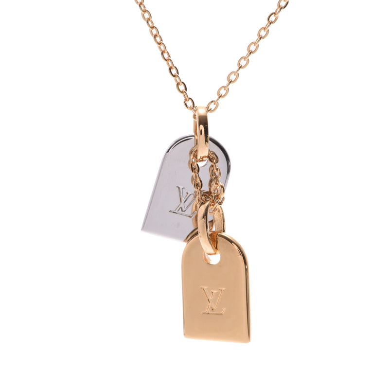 LOUIS VUITTON Crystal Precious Nanogram Name Tag Necklace Gold Silver  1272294
