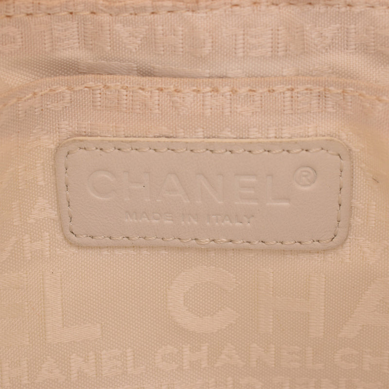 CHANEL Chanel chocolate bar drawstring purse type fringe white silver metal fittings lady's calf handbag B rank used silver storehouse