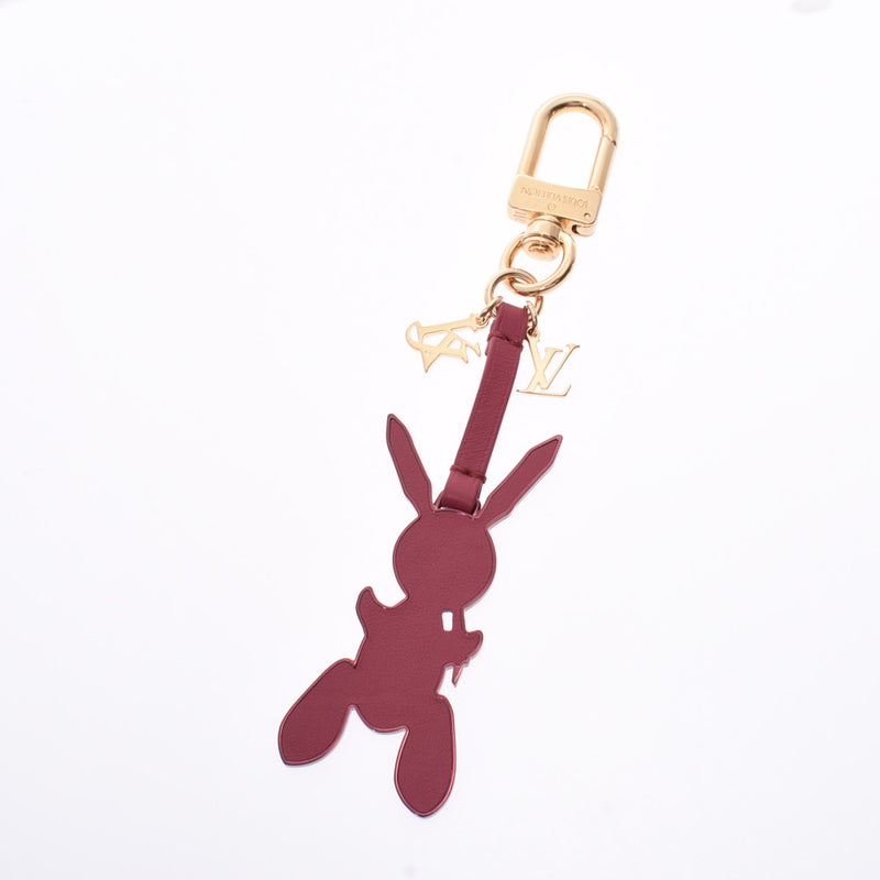 LOUIS VUITTON Louis Vuitton Jeff Queens Rabbit Motif Bag Charm Bordeaux Gold Hardware Unisex Keychain A Rank Used Ginzo