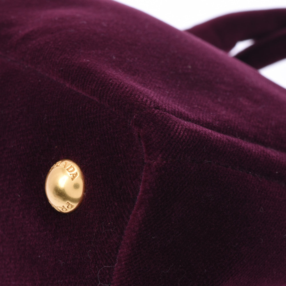 プラダ2WAYバッグ ボルドー レディース ベロア ハンドバッグ 1BA038