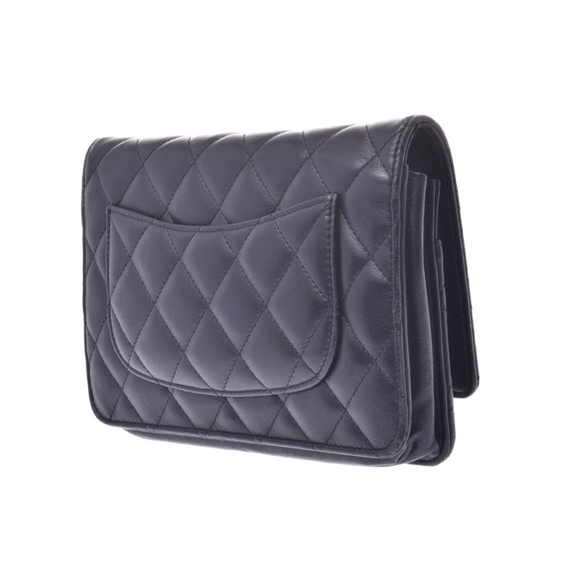 CHANEL Mattelasse Wallet Shoulder Bag Black Silver Hardware Ladies Lambskin Chain Wallet B Rank Used Ginzo