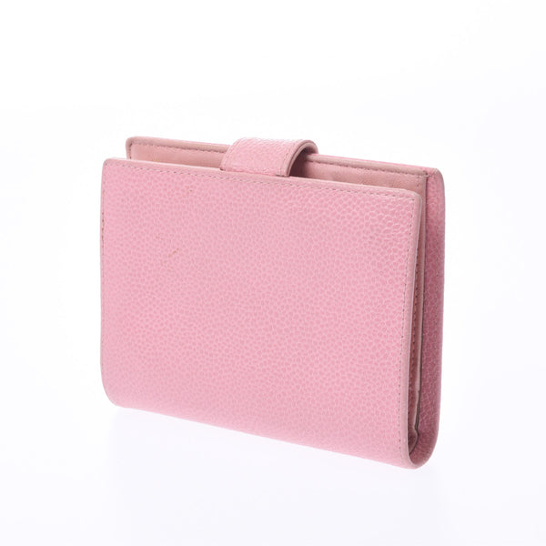 CHANEL Pouch type pink gold metal fittings Ladies caviar skin two-fold wallet B rank used Ginzo