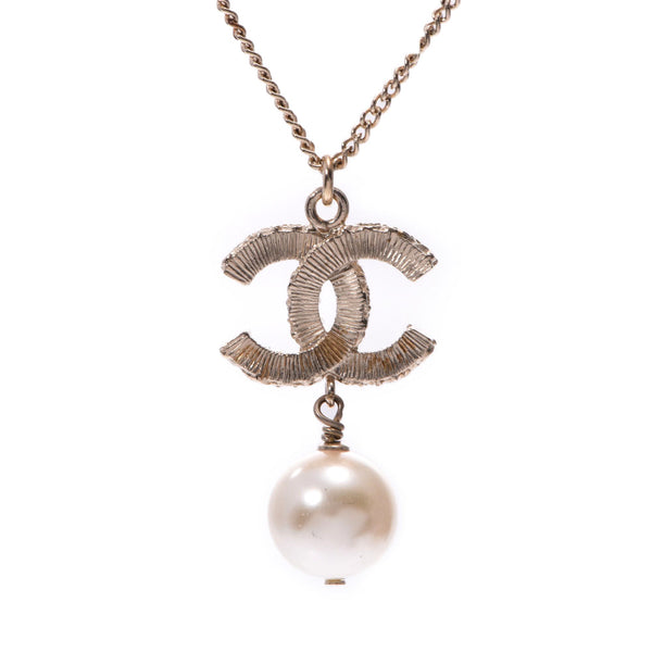 CHANEL Coco mark fake pearl 14 years model ladies GP necklace A rank used Ginzo