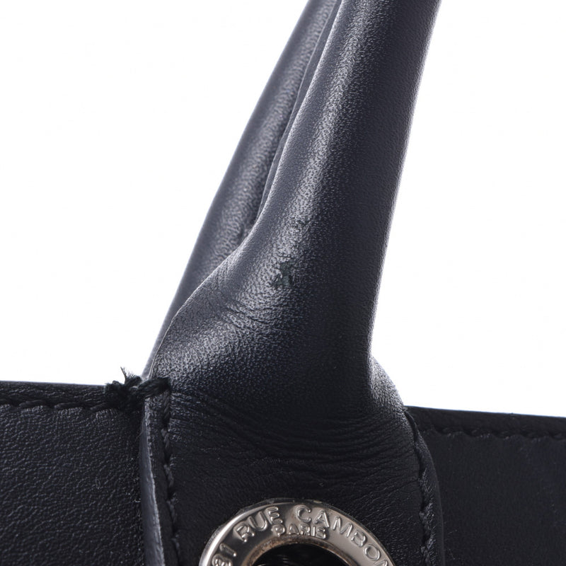 CHANEL Mattelasse 2WAY Bag Black Silver Metallic Ladies Calf Handbag B Rank Used Ginzo