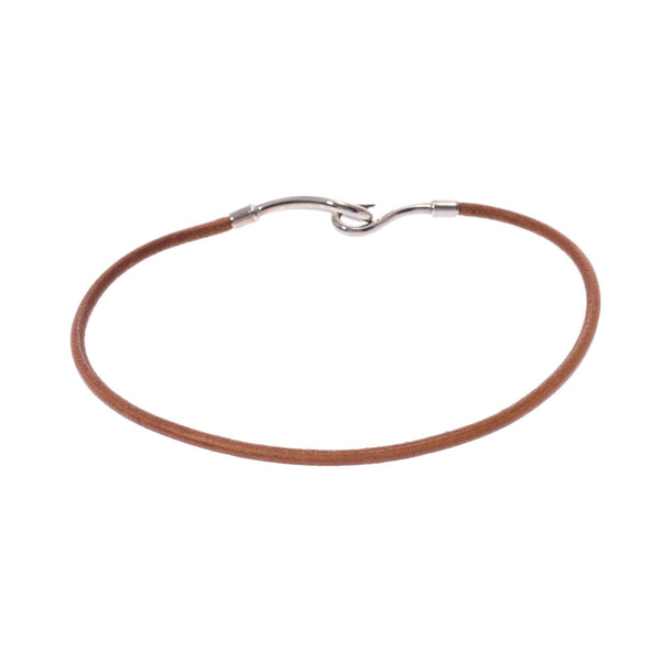 HERMES Hermes jumbo choker tea silver metal fittings Lady's leather choker B rank used silver storehouse