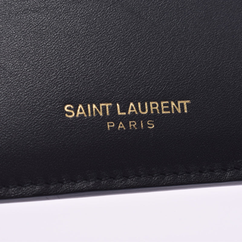 SAINT LAURENT PARIS Saint Laurent Paris 5 fragment zip Card Case Black 458583 unisex leather coin case AB rank used silver