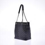 CHANEL Drawstring Shoulder Bag Black Silver Hardware Ladies Leather Shoulder Bag A Rank Used Ginzo