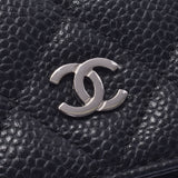 CHANEL Mattelasse Black Gold Hardware Ladies Caviar Skin Chain Wallet B Rank Used Ginzo