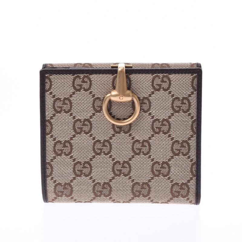 GUCCI Gucci GG Pattern Horsebit Double-Sided Wallet Beige/Dark Brown 101603 Unisex Canvas/Leather Folded Wallet Shin-do Used Ginzo