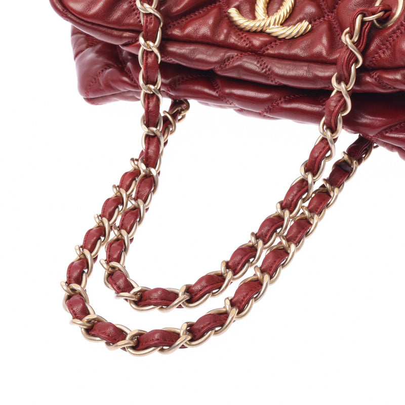 CHANEL Chanel bubble quilt chain bag red brown gold hardware women's scarf handbag a-rank second-hand silver