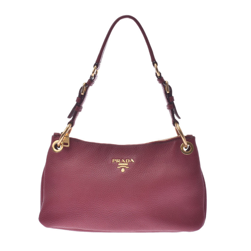 PRADA Prada semi-shoulder bag red gold metal fittings BR4894 ladies calf shoulder bag AB rank used Ginzo