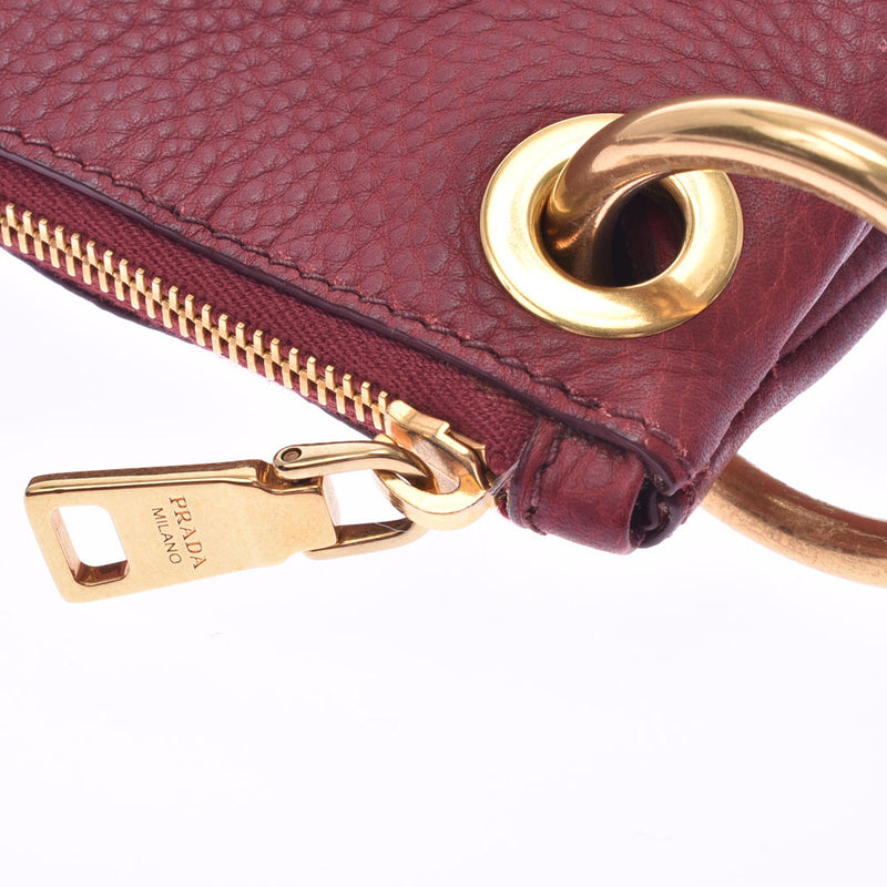 PRADA Prada semi-shoulder bag red gold metal fittings BR4894 ladies calf shoulder bag AB rank used Ginzo