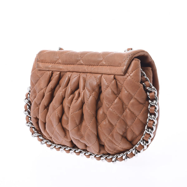 CHANEL Mattelasse Chain Around Camel Silver Hardware Ladies Vintage Calf Shoulder Bag AB Rank Used Ginzo