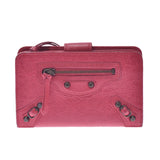 BALENCIAGA L-shaped zipper wallet Fuchsia pink unisex lambskin bi-fold wallet AB rank used Ginzo