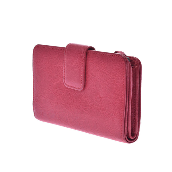 BALENCIAGA L-shaped zipper wallet Fuchsia pink unisex lambskin bi-fold wallet AB rank used Ginzo