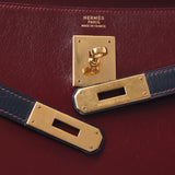 HERMES Hermes Kelly 32 Outer Sewing Tricorol Red / Bordeaux - Navy Gold Fittings O Engraved (c. 1985) Women's BOX Calf Handbag B Rank Used Ginzo