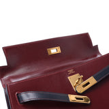 HERMES Hermes Kelly 32 Outer Sewing Tricorol Red / Bordeaux - Navy Gold Fittings O Engraved (c. 1985) Women's BOX Calf Handbag B Rank Used Ginzo