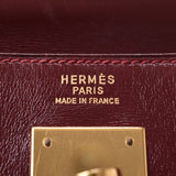 HERMES Hermes Kelly 32 Outer Sewing Tricorol Red / Bordeaux - Navy Gold Fittings O Engraved (c. 1985) Women's BOX Calf Handbag B Rank Used Ginzo