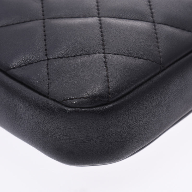 CHANEL Chambon Line Medium Pochette Black White Ladies Leather Shoulder Bag B Rank Used Ginzo