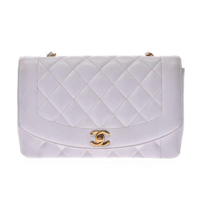 Chanel Chain Shoulder Bag Diana 14143 White Gold Metal Fittings