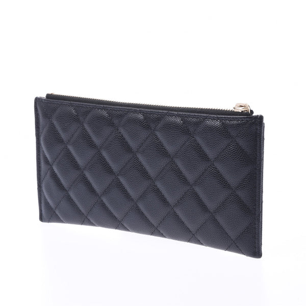 CHANEL Mattrasse Multi Pouch Black Gold Metal Fittings Ladies Caviar Skin Pouch AB Rank Used Ginzo