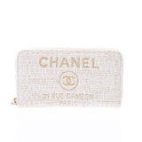 CHANEL Deauville Small Round Zipper Wallet Beige/Gold Ladies Canvas Wallet AB Rank Used Ginzo