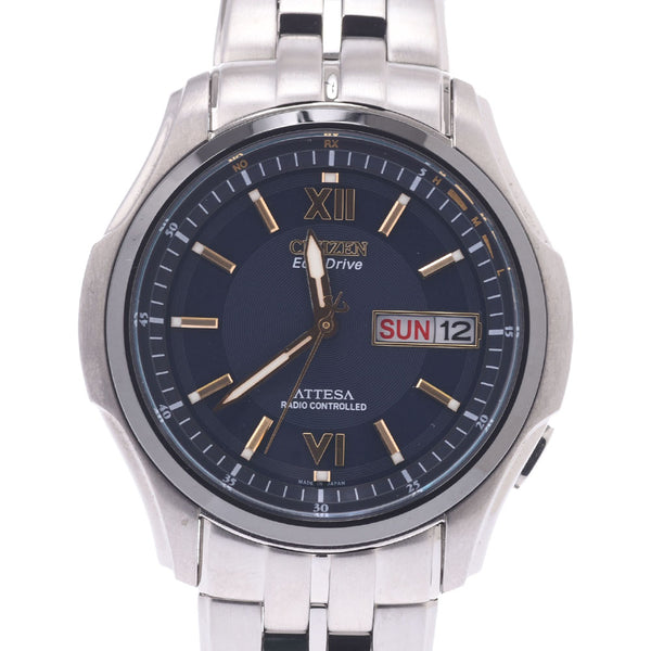 CITIZEN Atessa Eco Drive GN-4W-S Men's Titanium Wrist Watch Radio Clock Black Dial AB Rank Used Ginzo